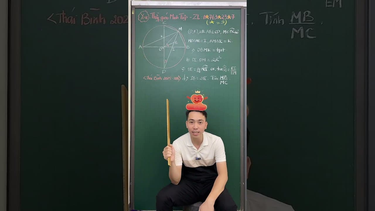 Ảnh bìa video Hình 9 - Live - Mô hình 2 đường kính vuông góc - Câu c: Tính tỉ số 2 cạnh (Phân tích đề Thái Bình)