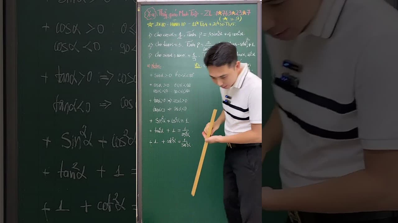 Ảnh bìa video Live - 2K10 - Hình 10: 2 cách tính giá trị lượng của 1 biểu thức lượng giác, rút gọn BT lượng giác