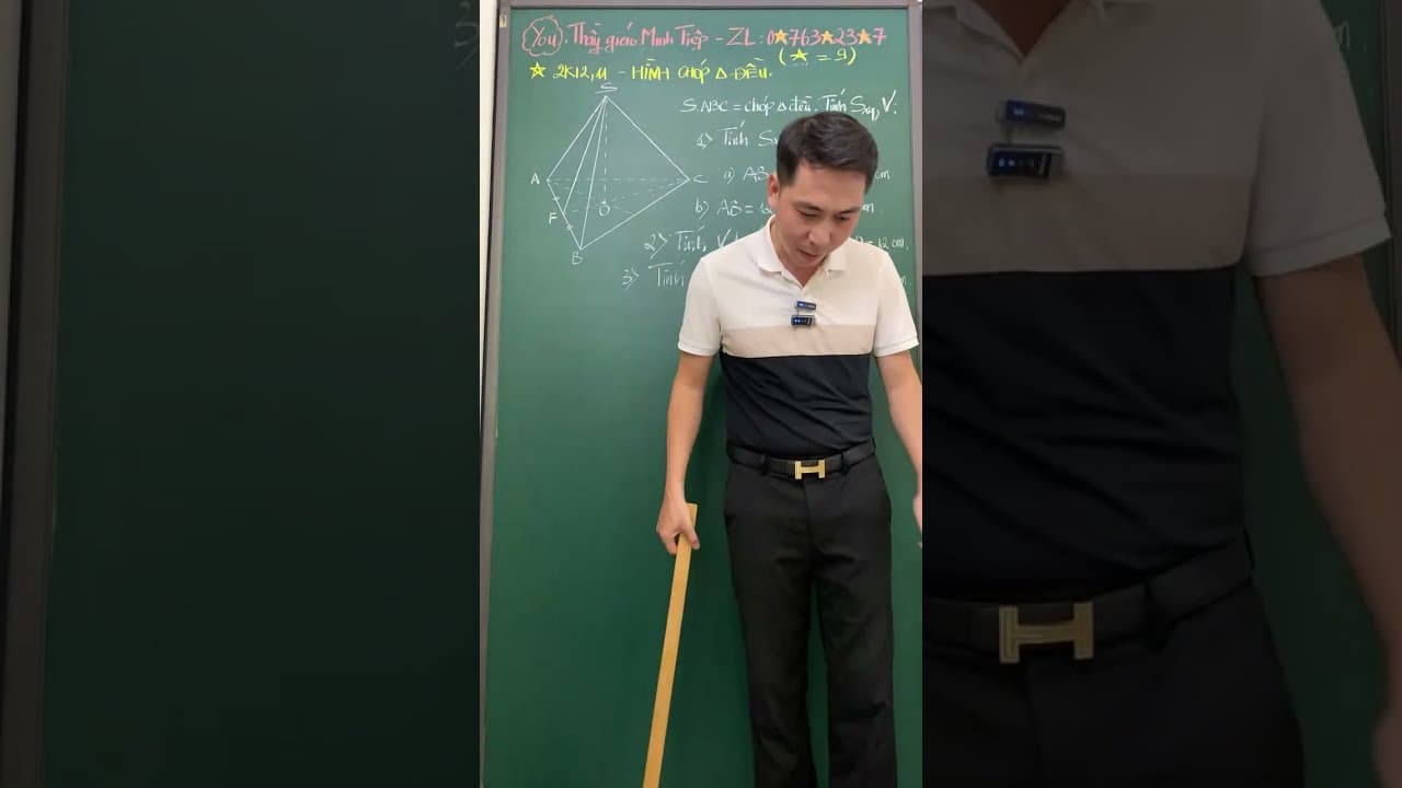 Ảnh bìa video Live - 2K12, 11 - Hình 8,9: Chóp tam giác đều. Tính diện tích xung quanh, thể tích, tính cạnh...