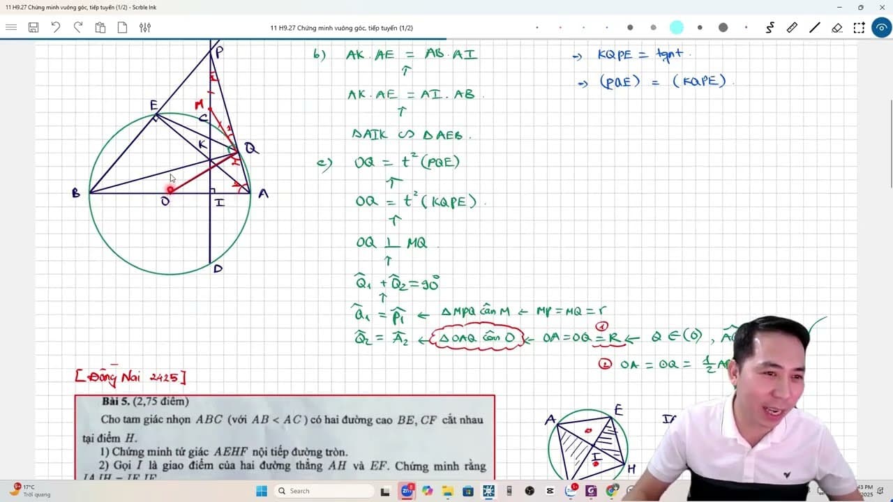 Ảnh bìa video Hình 9 - Chứng minh tiếp tuyến (vuông góc) - Câu C hình nâng cao(Đề tuyển sinh vào 10 Đồng Nai 2025)