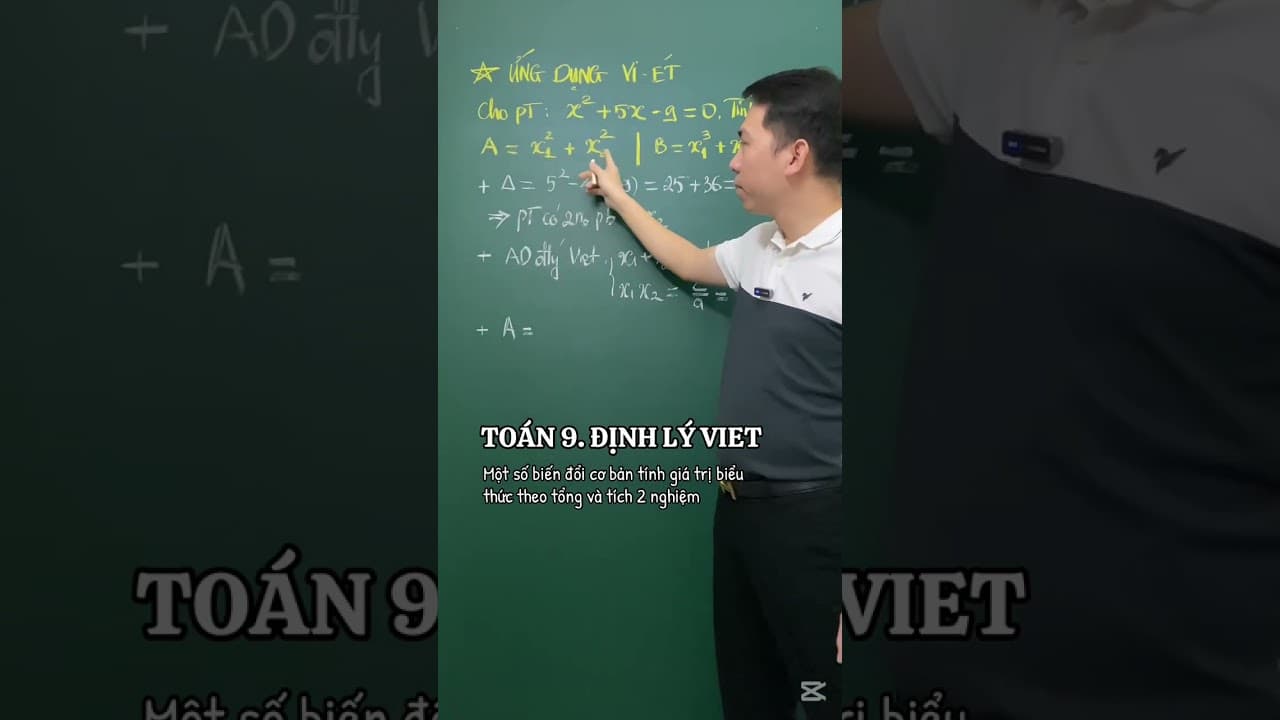 Ảnh bìa video Toán 9. Định lý Viet - Tính giá trị biểu thức theo tổng và tích 2 nghiệm (cơ bản)