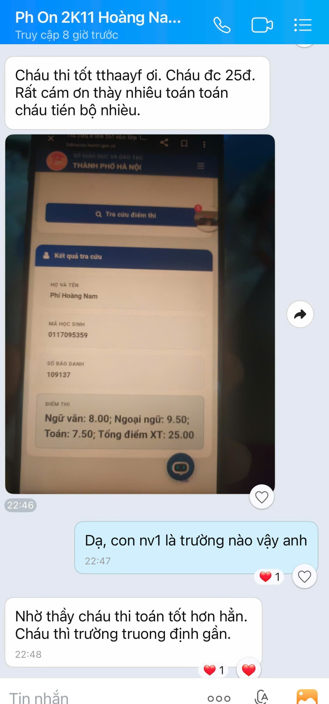 9,5đ Anh, 8đ Văn tổng 25đ đỗ NV1