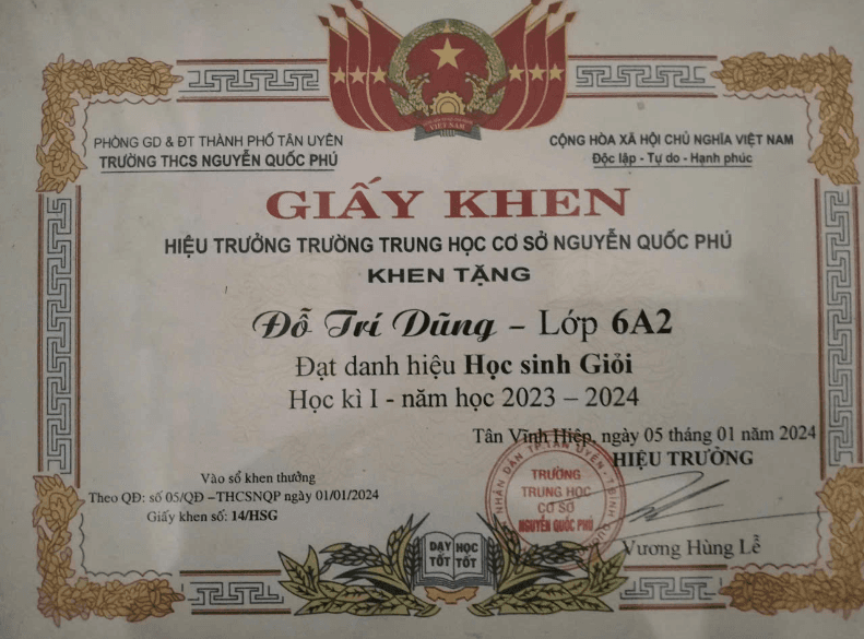 Giấy khen HS GIỎI
