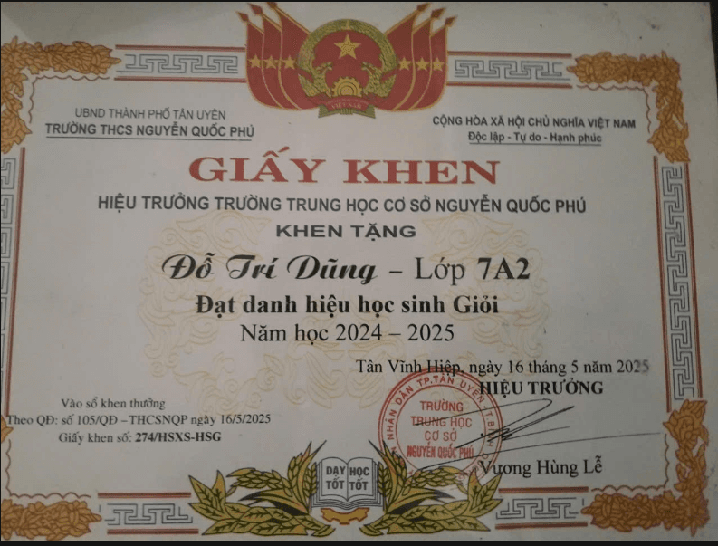 Giấy khen HS GIỎI